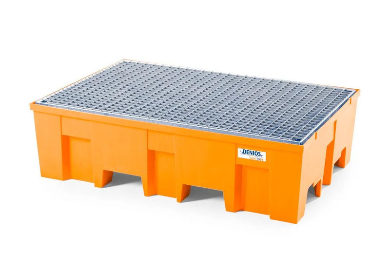Light Gray Spill Pallet Base-Line In Polyethylene (PE) for 2 Drums, With Galvanised Grid