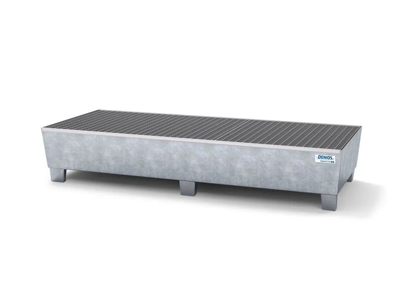 Gray Spill Pallet Classic-Line In Steel For 3 Drums, Galv., Accessible Underneath With Grid