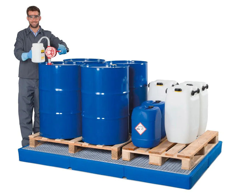 Light Gray Spill Pallet Classic-Line In Polyethylene (PE) For 6 Drums, With PE Grid