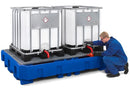 Midnight Blue Spill Pallet Classic-Line In Polyethylene (PE) For 2 IBCs, With Dispensing Area and Galvanised Grid