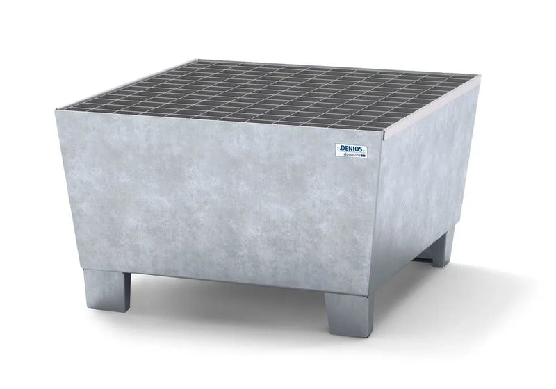 Gray Spill Pallet Classic-Line In Steel For 1 Drum, Galv., Accessible Underneath, With Grid