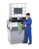 Gray Spill Pallet Classic-Line In Steel For 1 IBC, Galvanised, Dispensing Platform