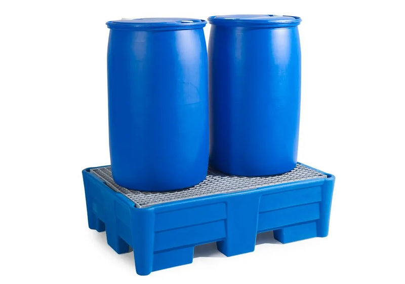 Dark Cyan Spill Pallet Classic-Line In Polyethylene (PE) For 2 Drums, With Galvanised Grid