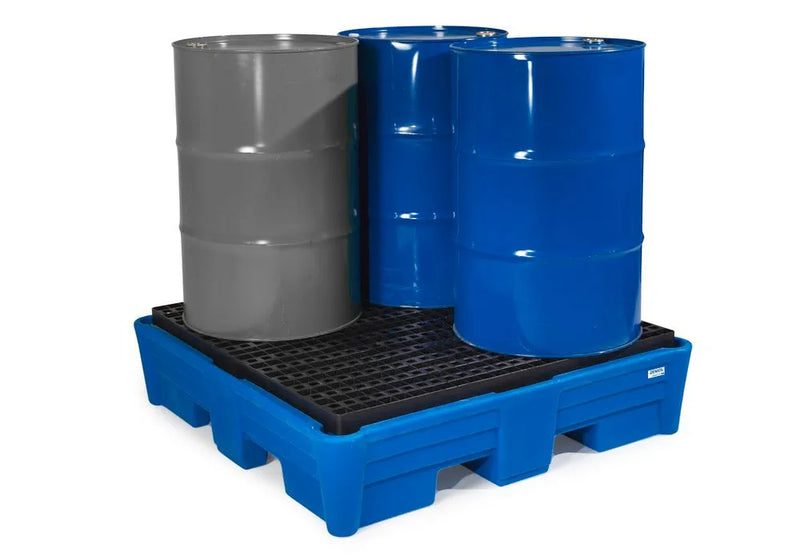 Dark Slate Blue Spill Pallet Classic-Line In Polyethylene (PE) For 4 Drums, With PE Grid