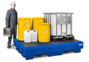 Midnight Blue Spill Pallet Classic-Line In Polyethylene (PE) For 2 IBCs, With Dispensing Area and PE Grid