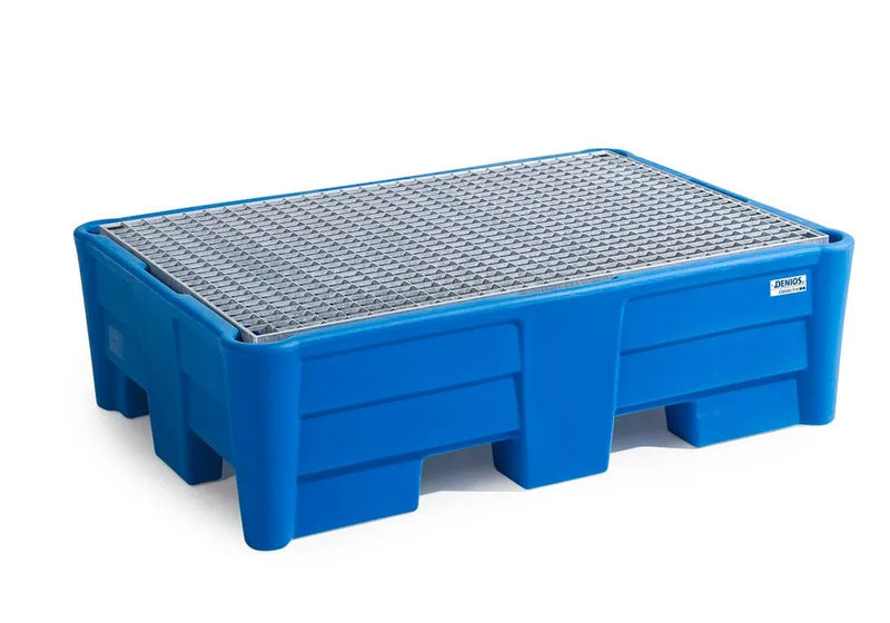 Dark Cyan Spill Pallet Classic-Line In Polyethylene (PE) For 4 Drums, With Galvanised Grid