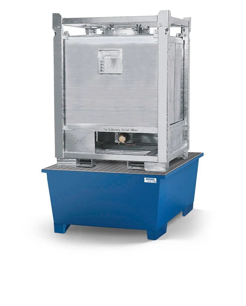 Gray Spill Pallet Classic-Line In Steel With Dispensing Area For 1 IBC, Painted, Grid