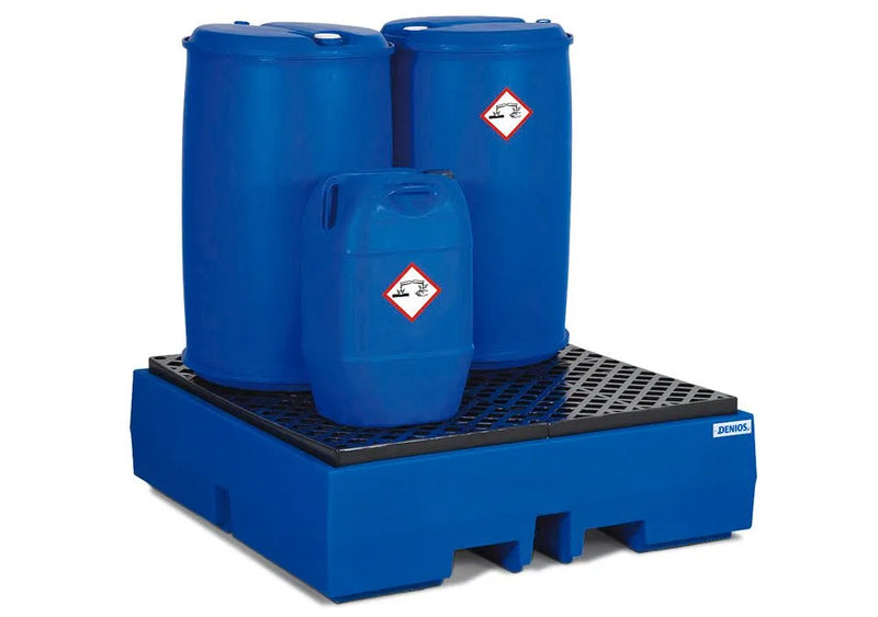 Midnight Blue Spill Pallet Classic-Line In Polyethylene (PE) For 4 Drums, With PE Grid