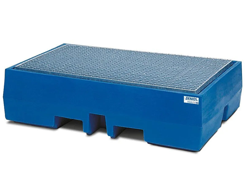 Dark Slate Blue Spill Pallet Classic-Line In Polyethylene (PE) For 2 Drums, With Galvanised Grid
