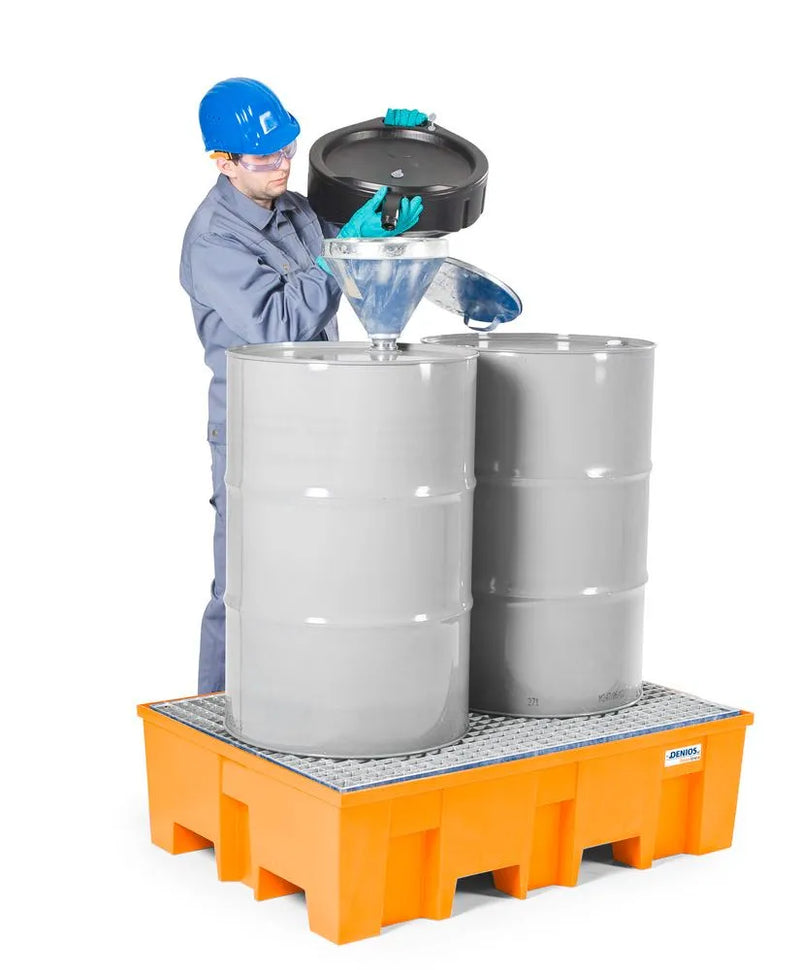 Gray Spill Pallet Base-Line In Polyethylene (PE) for 2 Drums, With Galvanised Grid