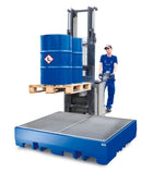 Dark Slate Blue Spill Pallet Classic-Line In Polyethylene (PE) For 4 Drums, With Galvanised Grid