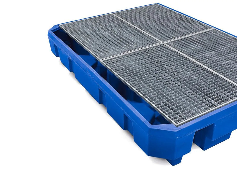 Dark Slate Blue Spill Pallet Classic-Line In Polyethylene (PE) For 2 IBCs, With Dispensing Area and Galvanised Grid