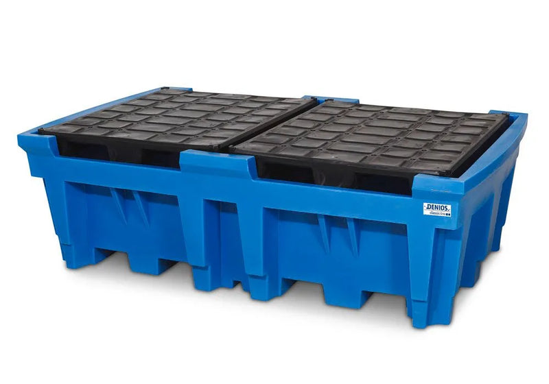 Steel Blue Spill Pallet Classic-Line In Polyethylene (PE) For 2 IBCs, With PE Loading Surface