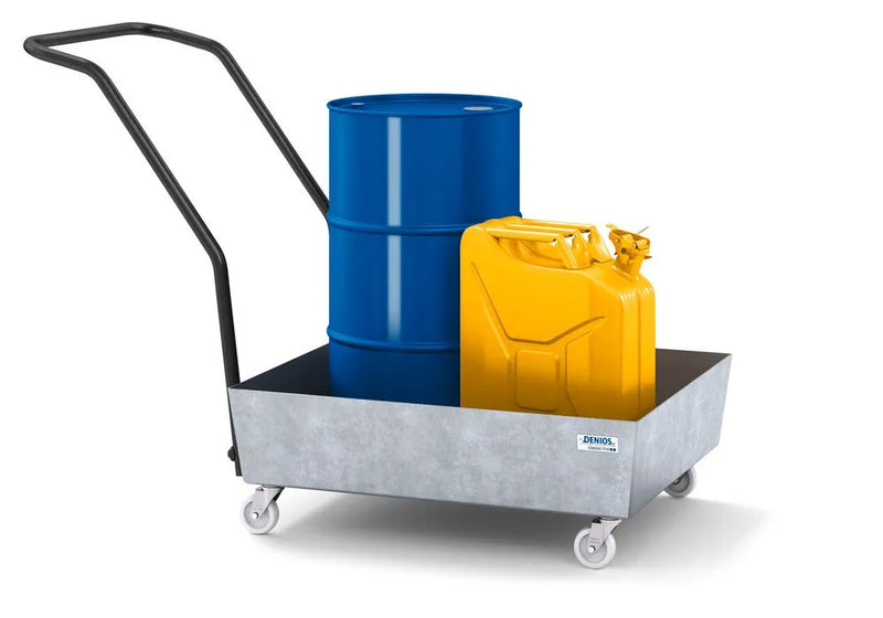 Gray Mobile Spill Pallet Classic-Line In Steel For 1 x 60 l Drum, Galvanised, No Grid