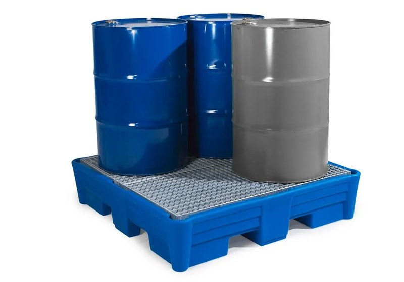 Dark Slate Blue Spill Pallet Classic-Line In Polyethylene (PE) For 4 Drums, With Galvanised Grid