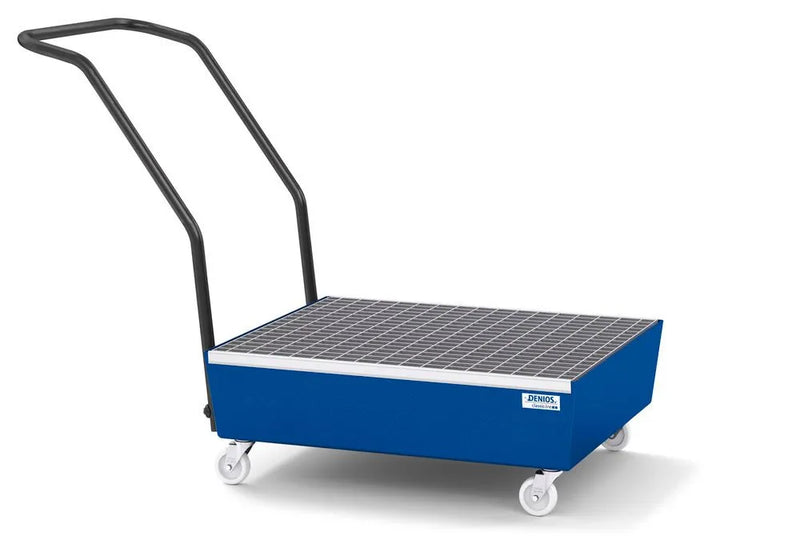 Dark Slate Blue Mobile Spill Pallet Classic-Line In Steel For 2 x 60 l Drums, Painted, With Grid