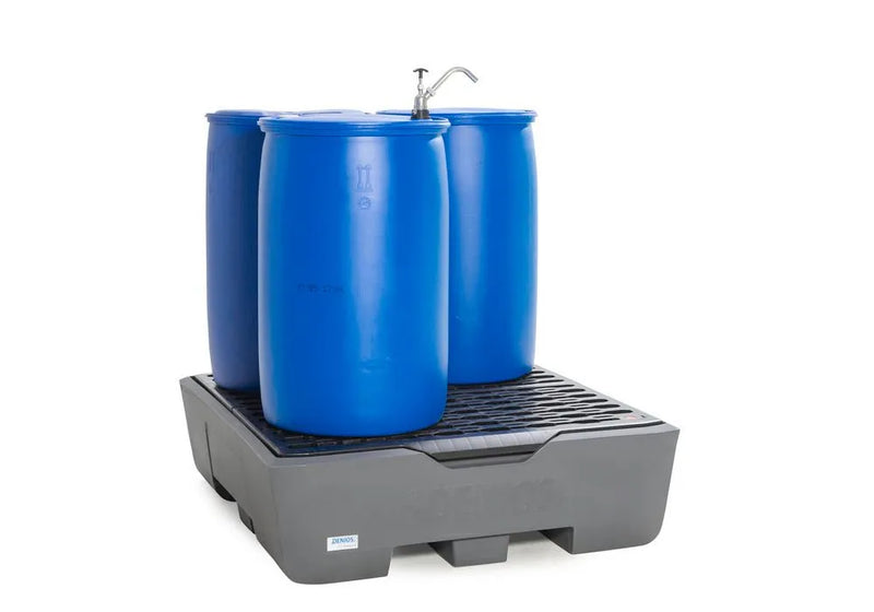 Steel Blue Spill Pallet Pro-Line In Polyethylene (PE) For 4 Drums, With Grid and Leak Indicator