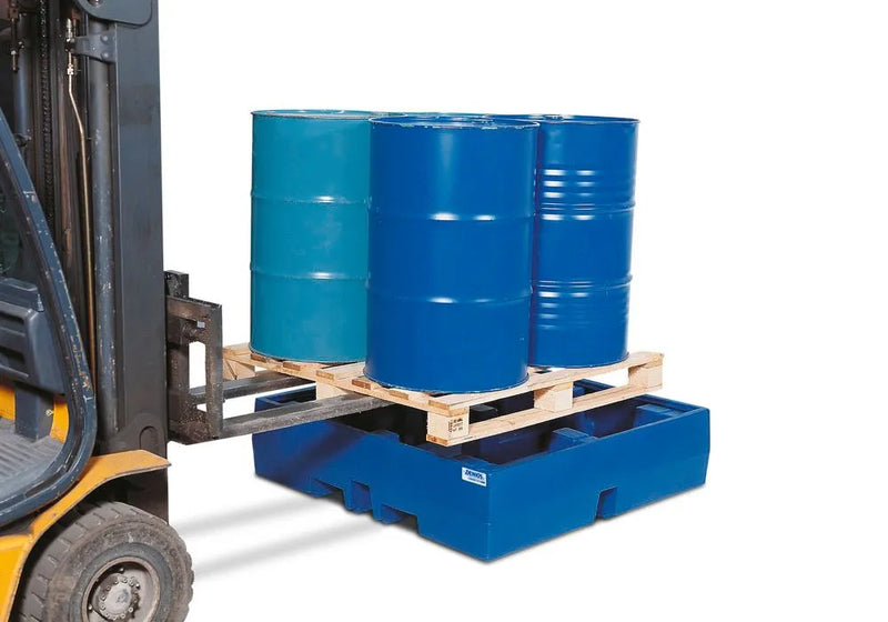 Dark Slate Blue Spill Pallet Classic-Line In Polyethylene (PE) For 4 Drums, Without Grid