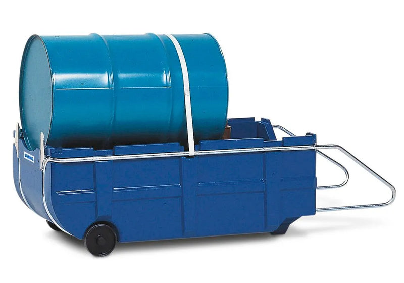 Dark Cyan Bunded Drum Trolley, Polyethylene, Handle & Safety Straps, For 205 Litre Drums, 225 Litre Capacity