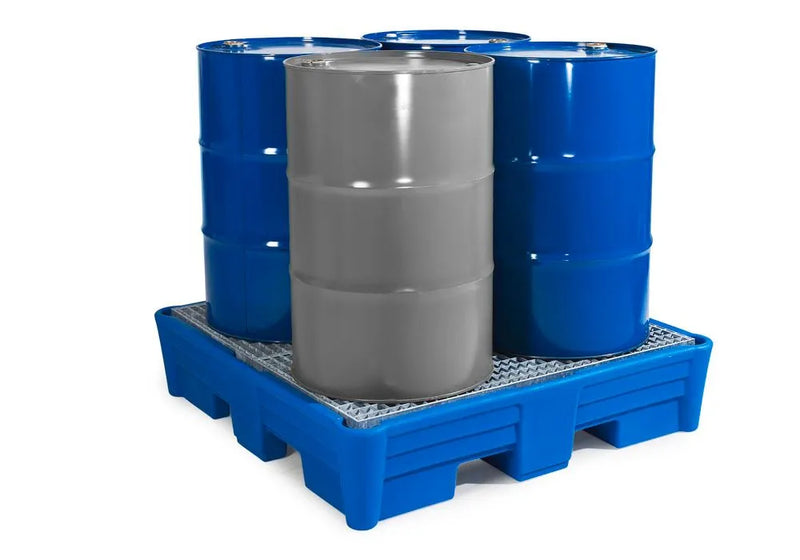 Dark Slate Blue Spill Pallet Classic-Line In Polyethylene (PE) For 4 Drums, With Galvanised Grid