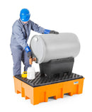 Gray Spill Pallet Base-Line In Polyethylene (PE) for 2 Drums, With PE Grid