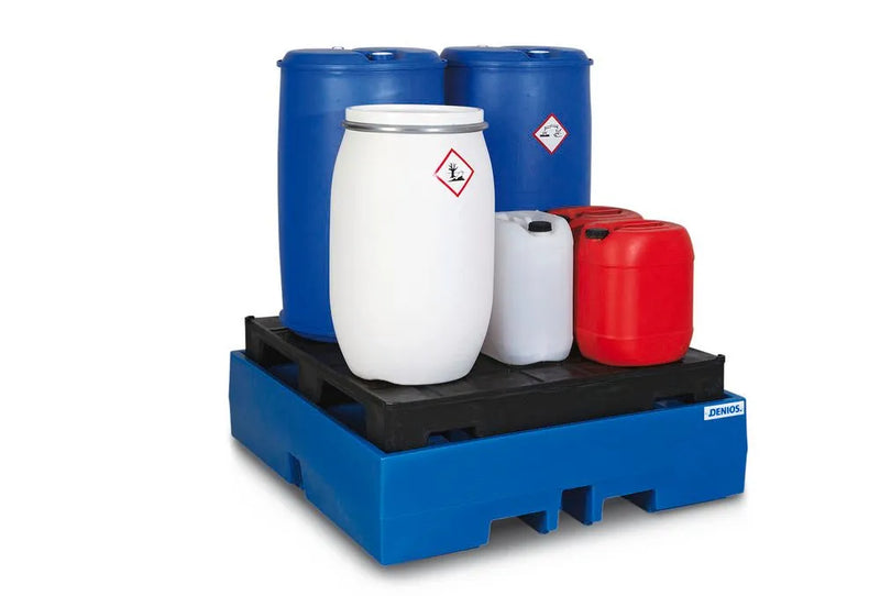 Dark Slate Blue Spill Pallet Classic-Line In Polyethylene (PE) For 4 Drums, With PE Pallet