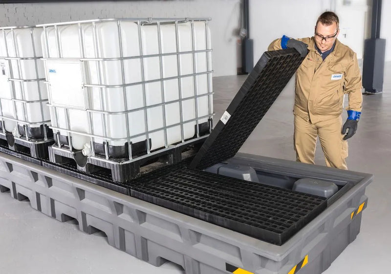 Gray Spill Pallet Pro-Line In Polyethylene (PE) For 3 IBCs, With PE Grid